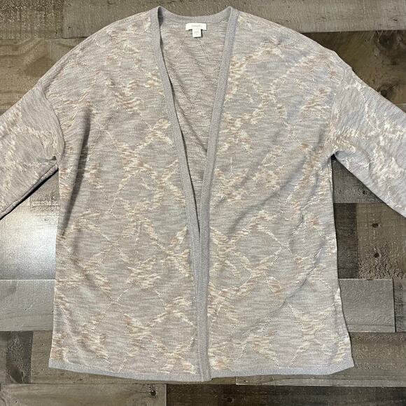 J. Jill purejill Open Front Cardigan Sweater Artisanal Design Women's S Gray Tan - Picture 5 of 11